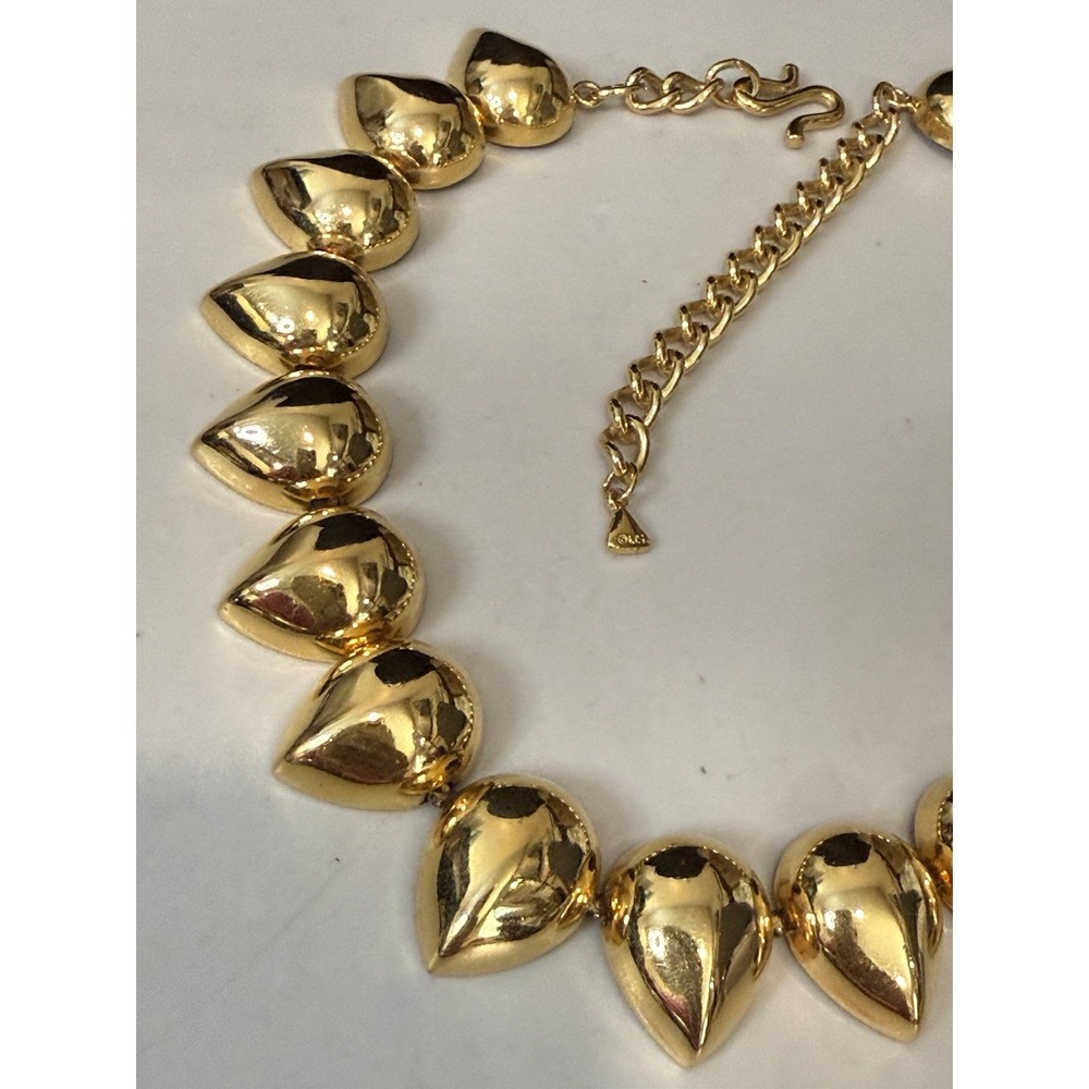 Vintage Liz Claiborne Gold Tone Chunky Puff Heart Choker Statement Necklace - Picture 6 of 13